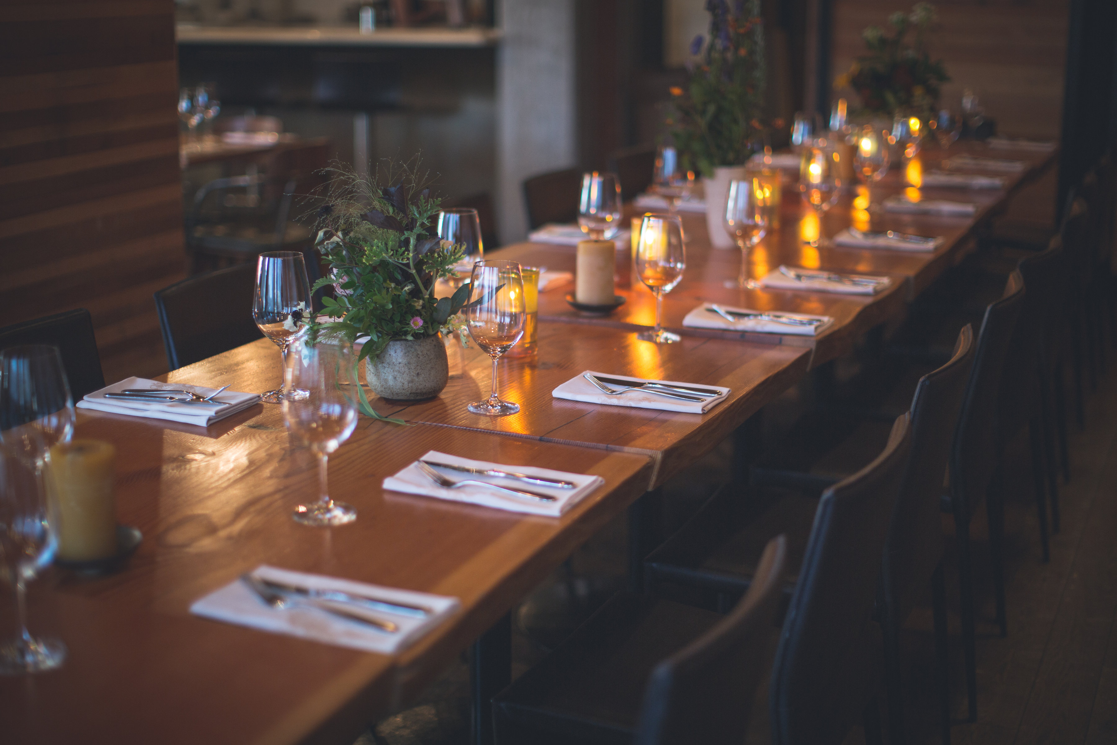 The Chambar dining room set for a wedding